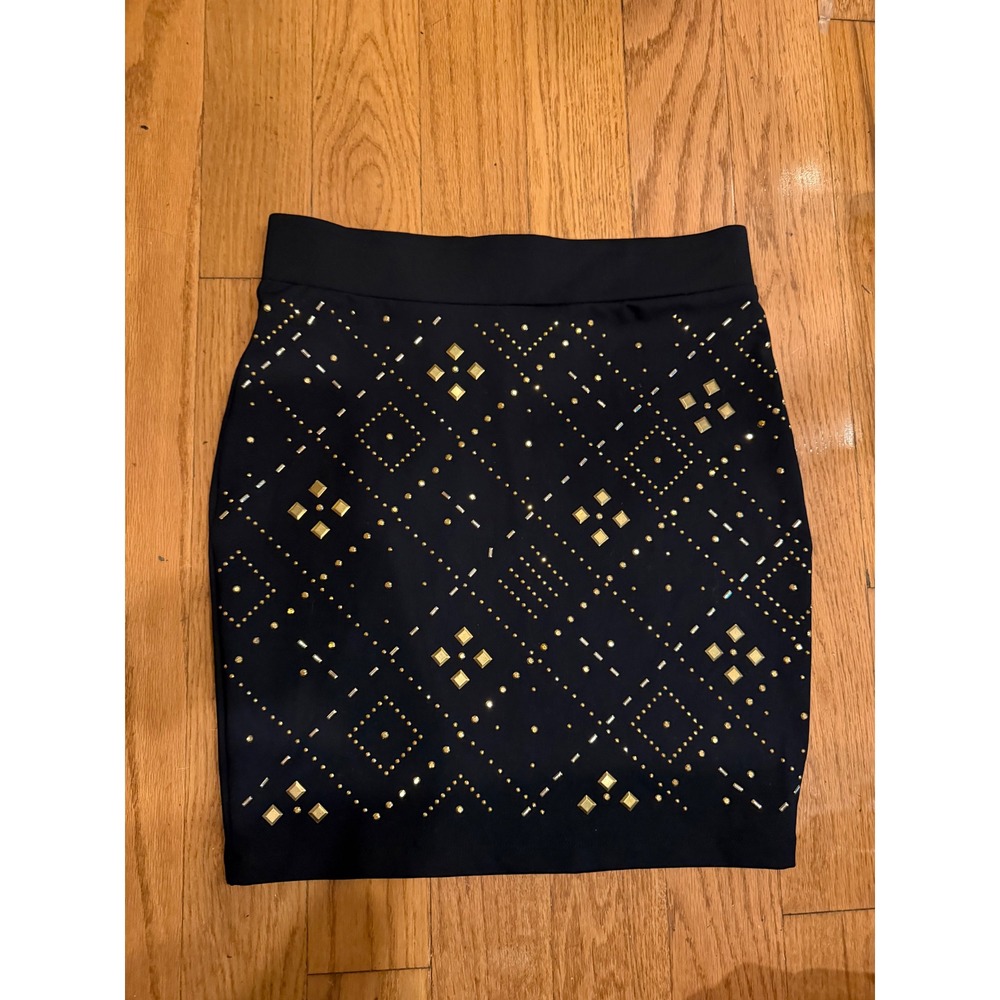 Bebe Black Gold Studded Geometric Mini Skirt